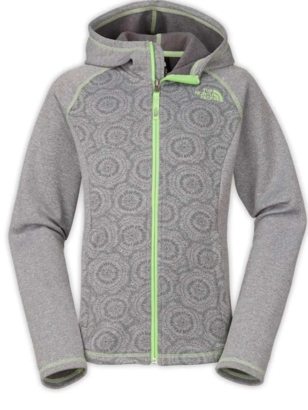 THE NORTH FACE Seashore Fleece Hoodie Full Zip Girls L 14/16 Gray Lime Green